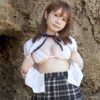 白川のぞみ 白シャツ＆紐リボン＆プリスカ制服をビーチで脱ぐ
